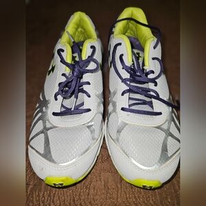 Under Armour Gray and White Shoes with Lime and Purple Accents